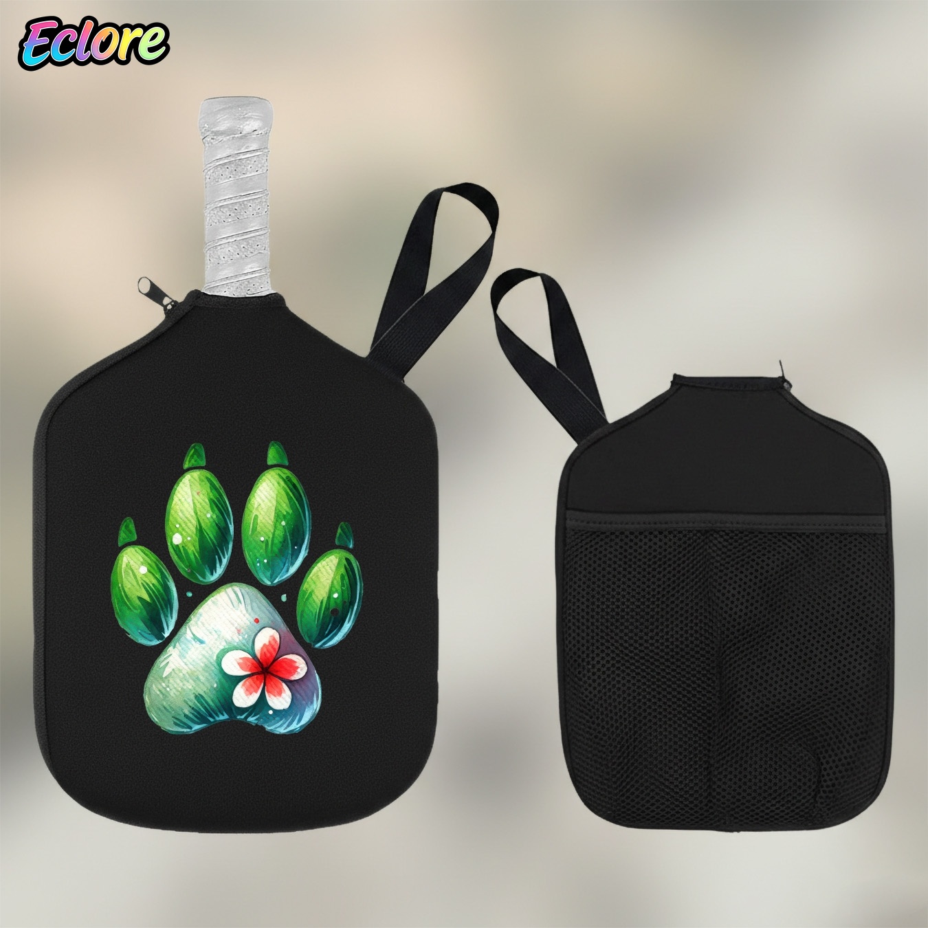 Racket Cover Bag - 녹색 수채화 발자국 패들 커버, 내구성이